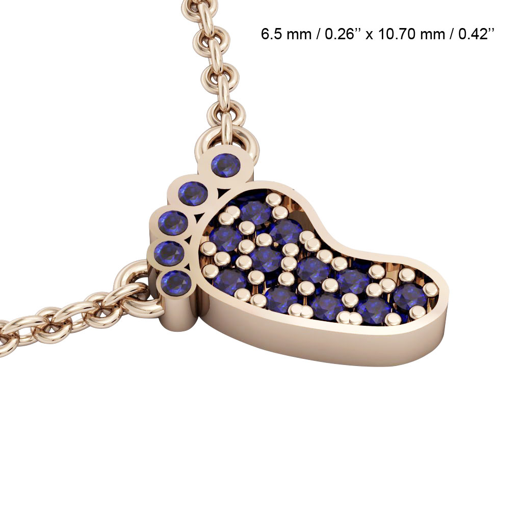 baby foot necklace, made of 925 sterling silver / 18k rose gold finish with blue zircon
