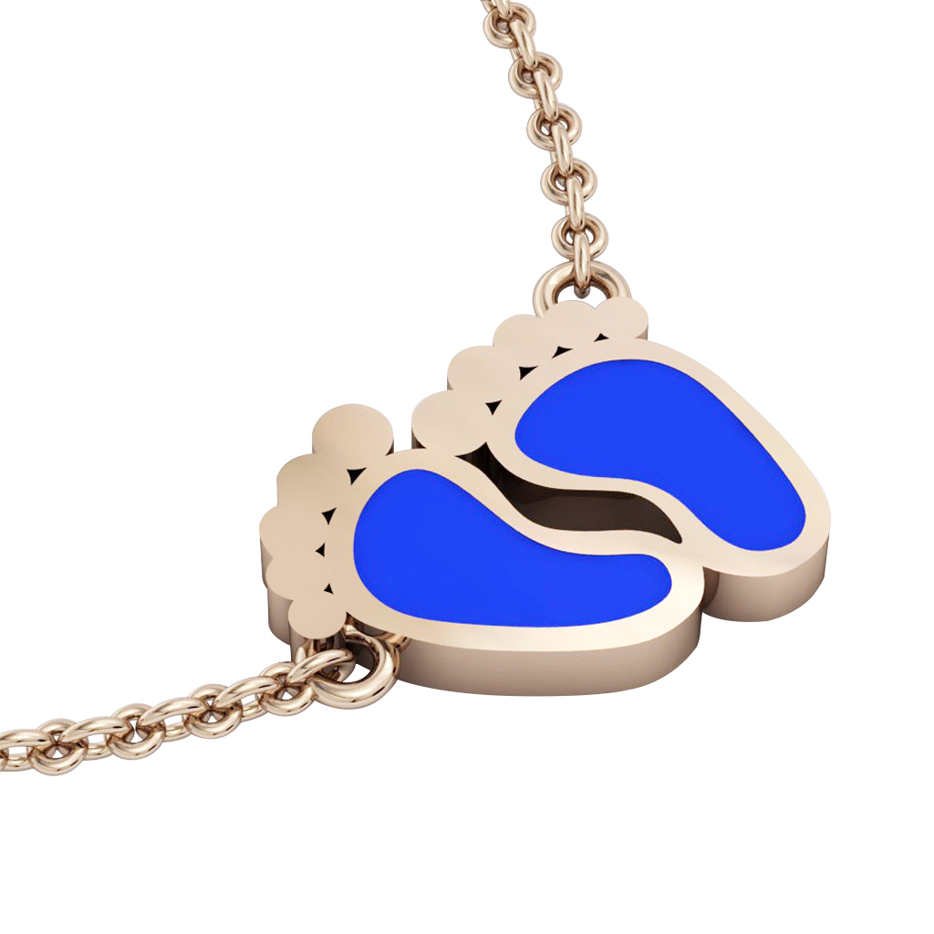 baby feet necklace, made of 925 sterling silver / 18k rose gold with blue enamel