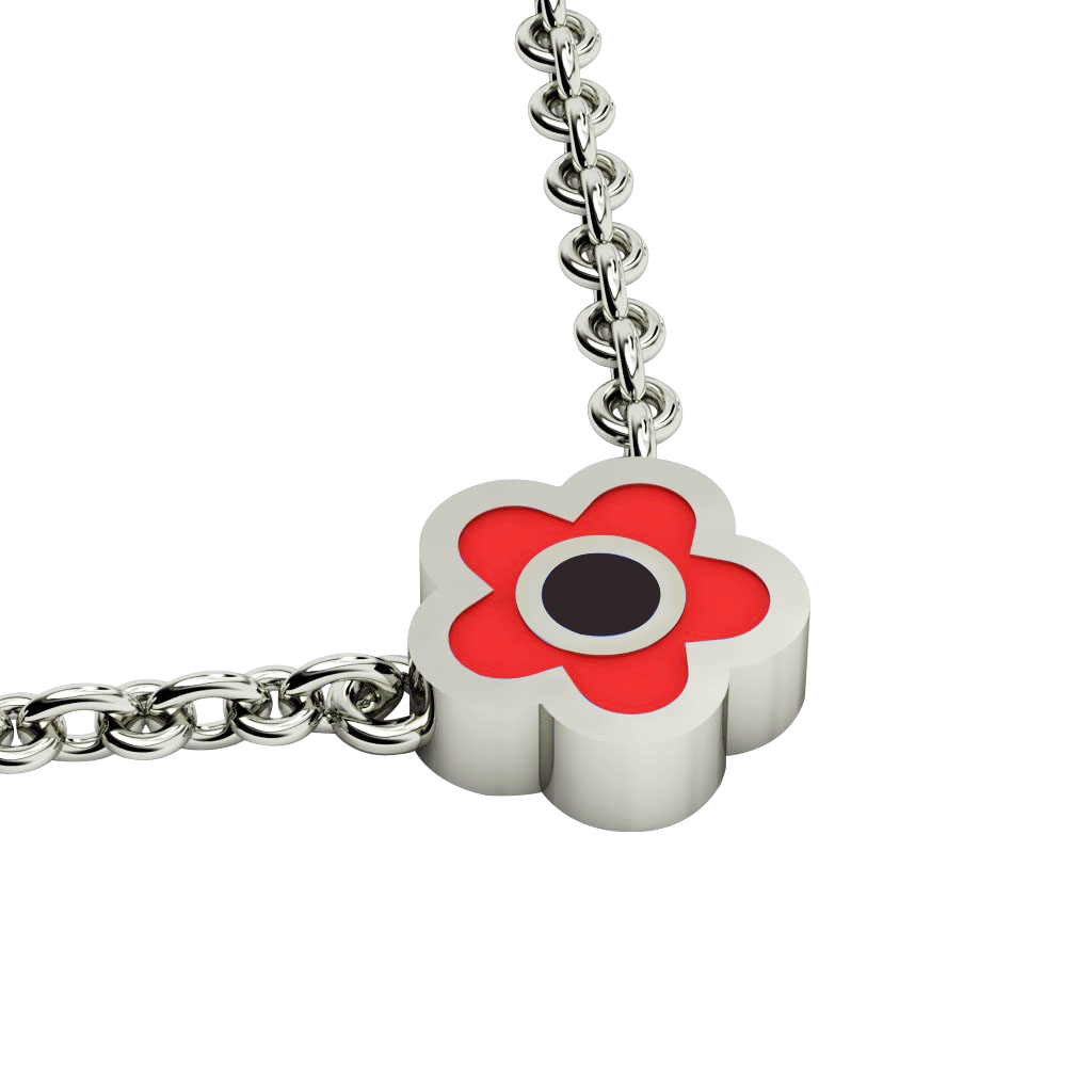 Daisy Evil Eye Necklace, made of 925 sterling silver / 18k white finish with black & red enamel