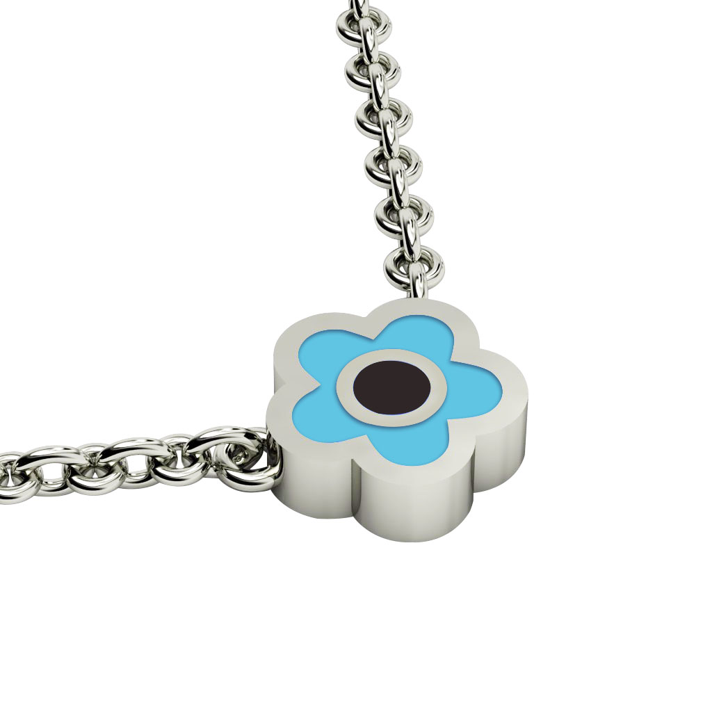 Daisy Evil Eye Necklace, made of 925 sterling silver / 18k white gold finish with black & turquoise enamel