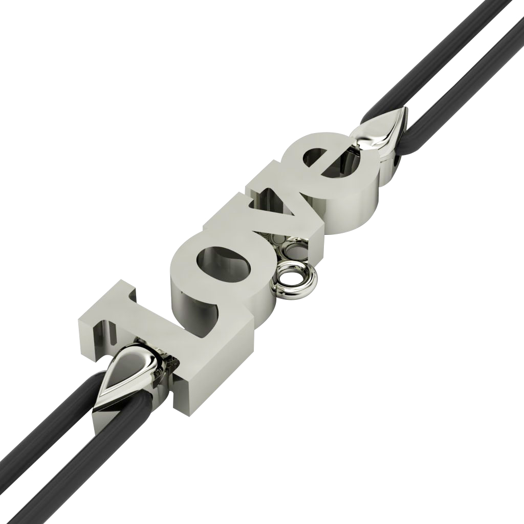 Love Macrame Charm Bracelet,, / made of 925 sterling silver / 18k white gold finish – black cord