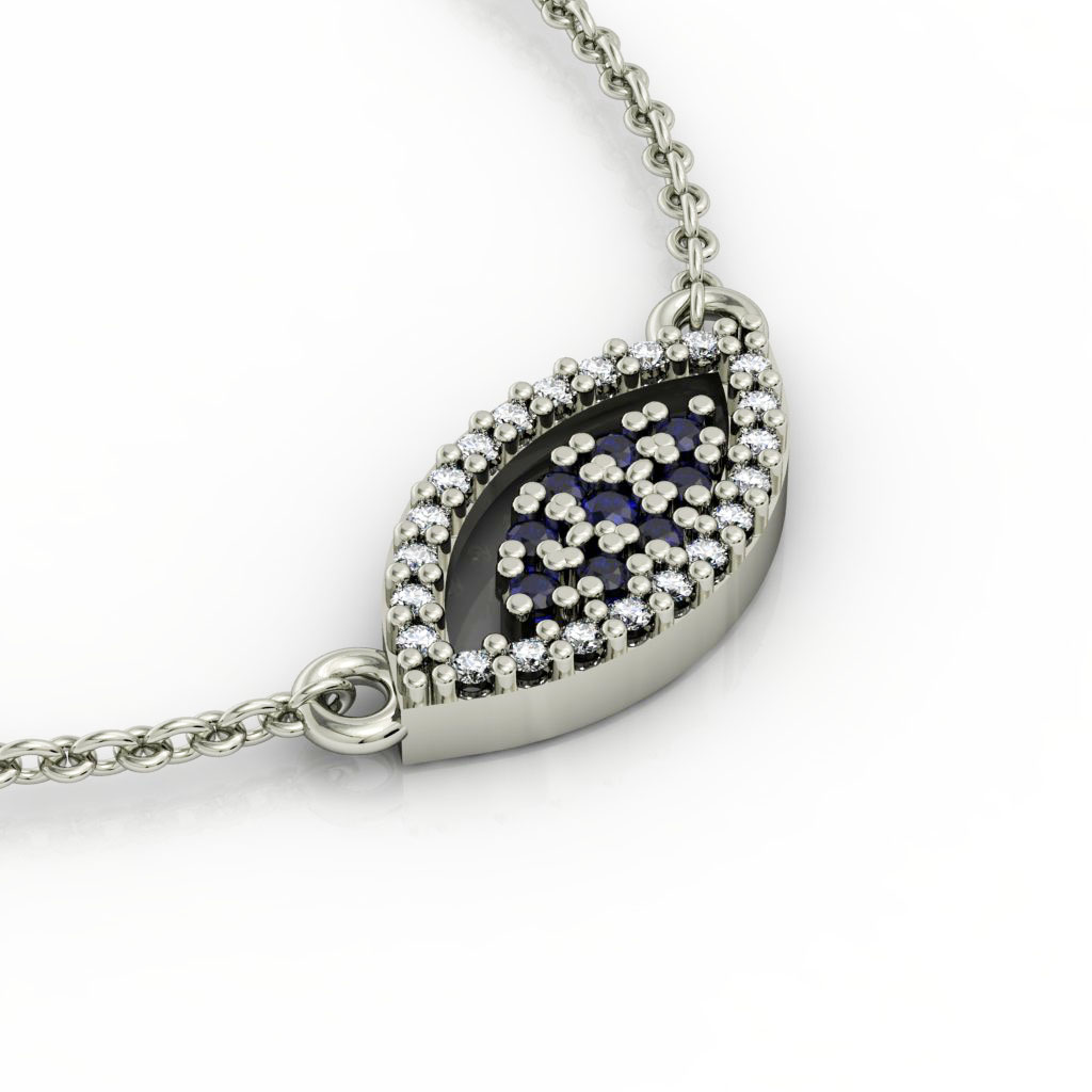 Navette Evil Eye 1 Necklace, made of 925 sterling silver / 18k white gold finish with zircon