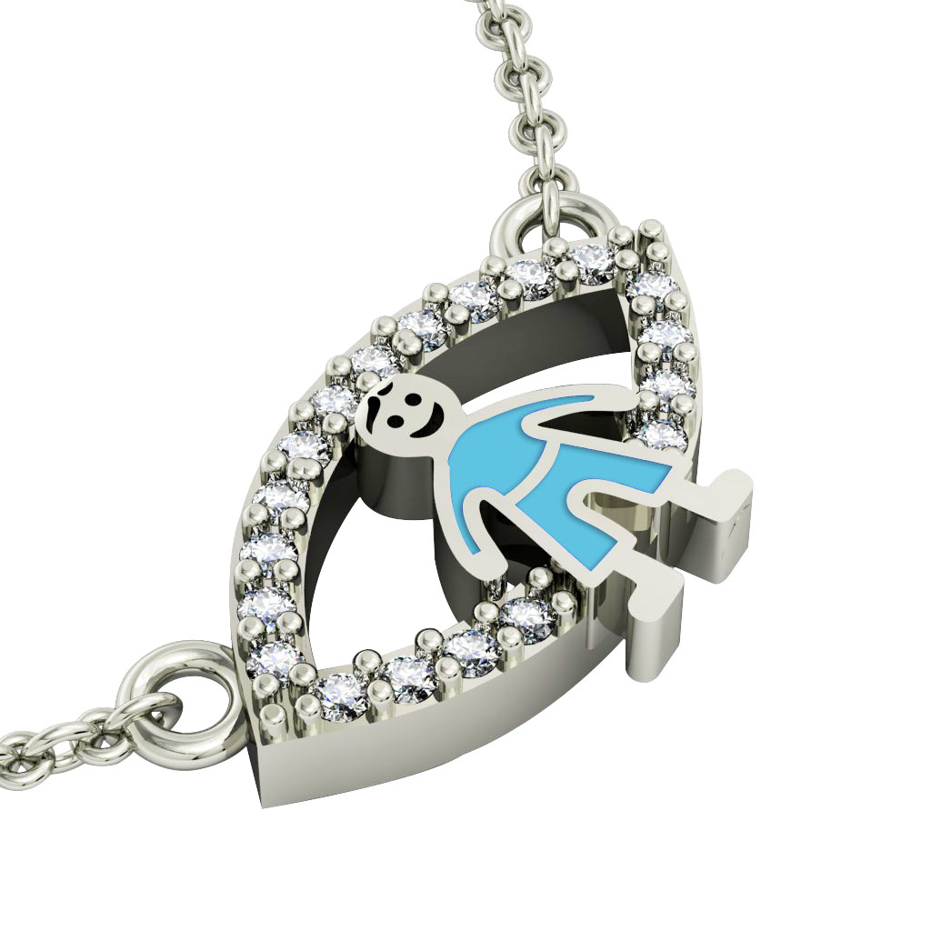 Boy Evil Eye Necklace, made of 925 sterling silver / 18k white gold finish with turquoise enamel and white zircon