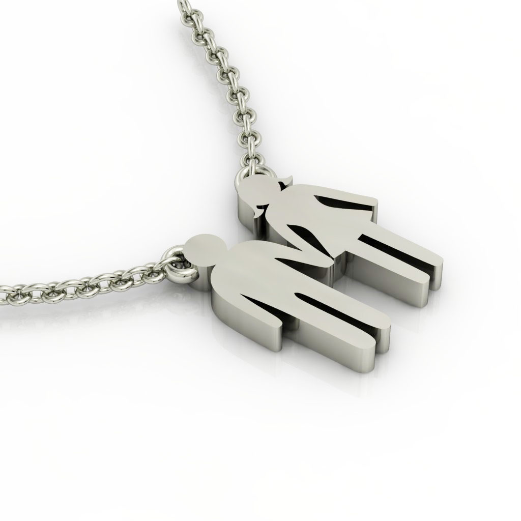 couple, man and woman necklace, made of 925 sterling silver / 18k white gold finish 
