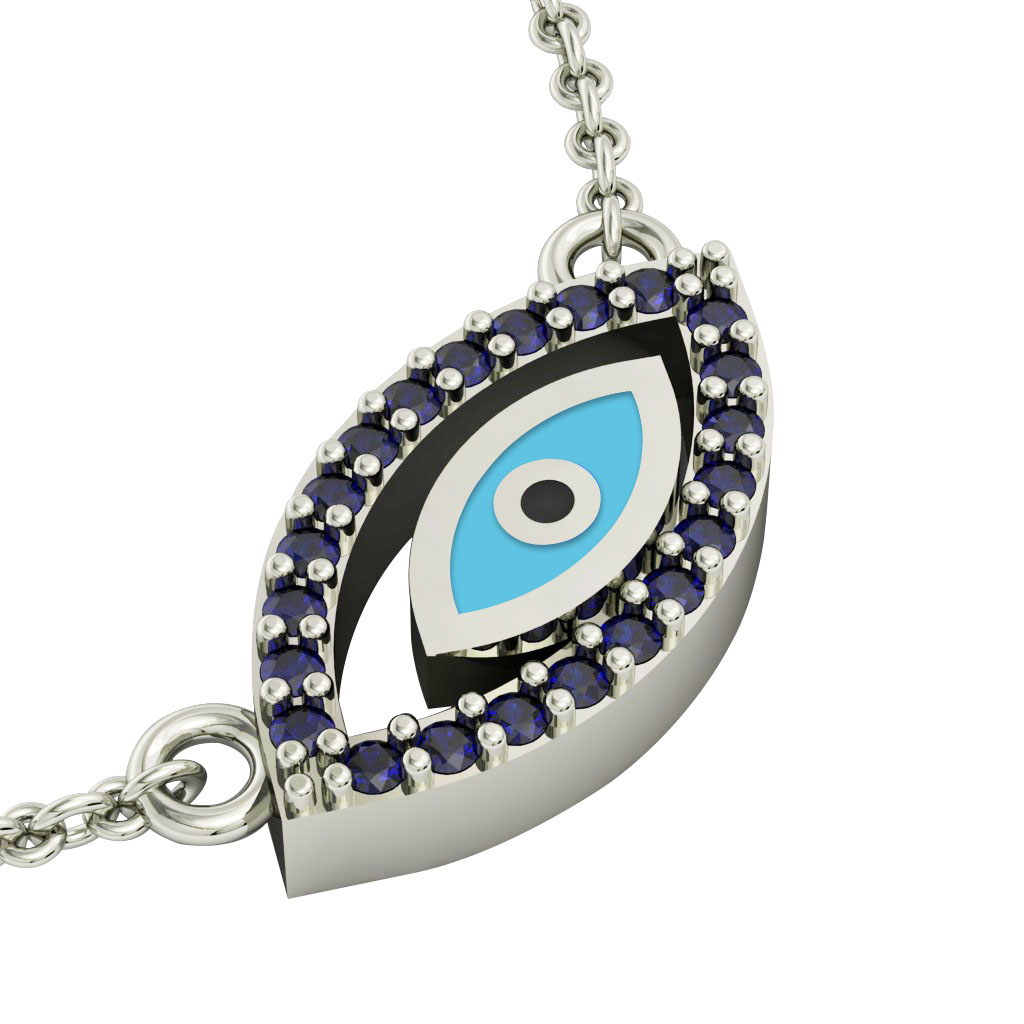 Diamond Evil Eye Charm Pendant White Enamel 925 Sterling Silver Victorian Fine Handmade Charm Evil Eye Enamel Pendant Jewelry