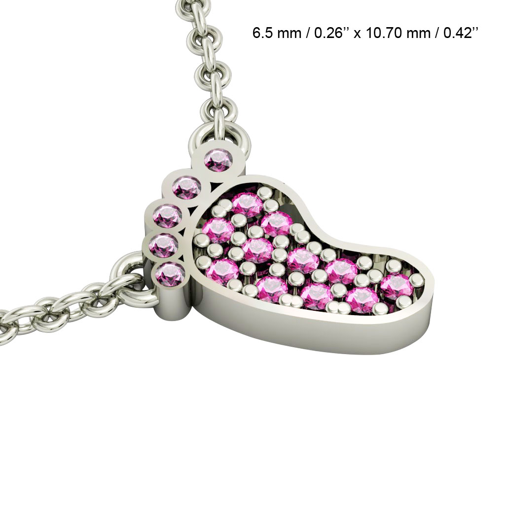 baby foot necklace, made of 925 sterling silver / 18k white gold finish with pink zircon
