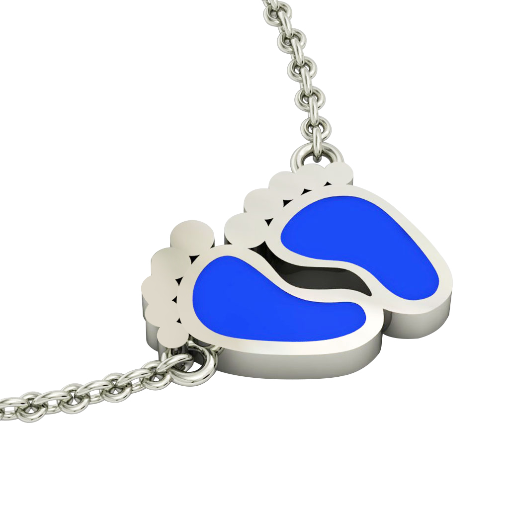 baby feet necklace, made of 925 sterling silver / 18k white gold with blue enamel