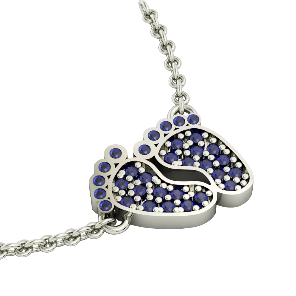 baby feet necklace, made of 925 sterling silver / 18k white gold finish with blue zircon
