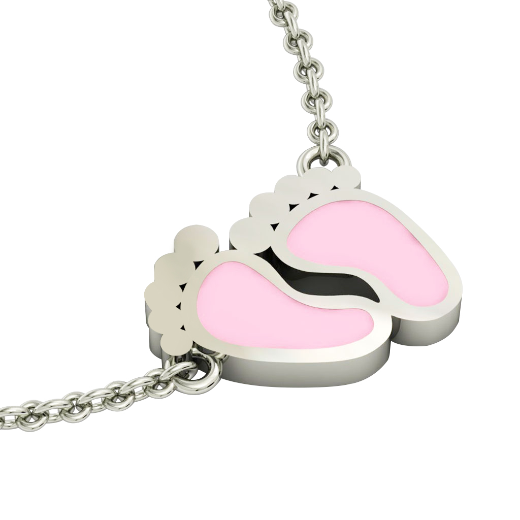 baby feet necklace, made of 925 sterling silver / 18k white gold with pink enamel