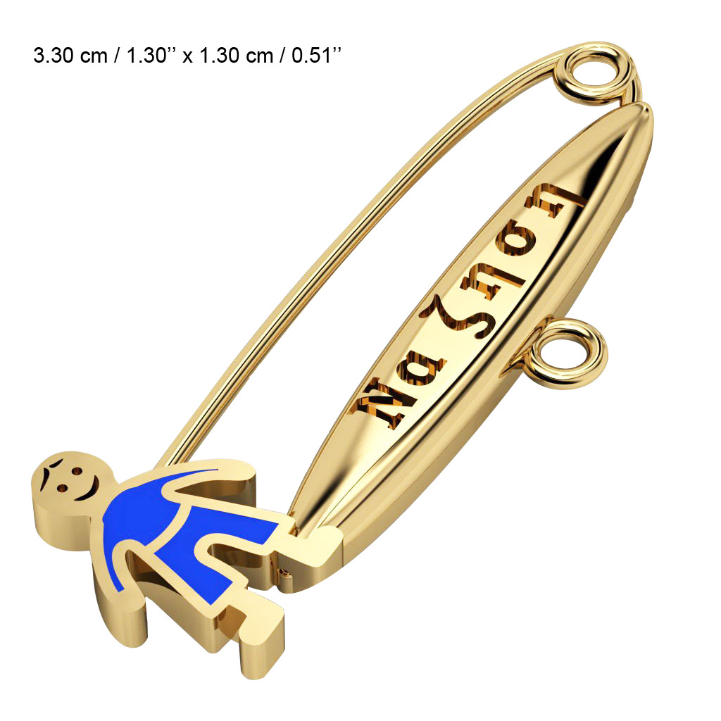 baby safety pin, boy – να ζηση, made of 18k gold vermeil on 925 sterling silver with blue enamel