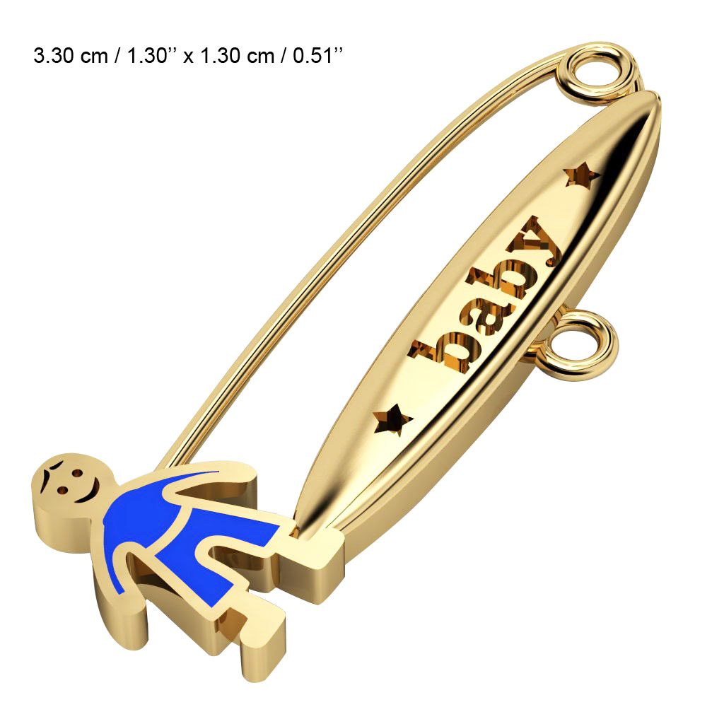 baby safety pin, boy – baby, made of 18k gold vermeil on 925 sterling silver with blue enamel