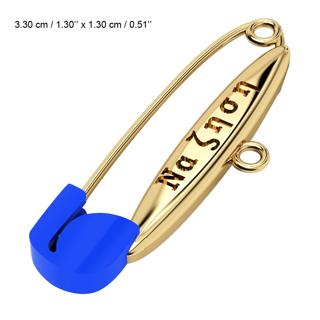 baby safety pin, classic clasp – να ζηση, made of 18k gold vermeil on 925 sterling silver with blue enamel
