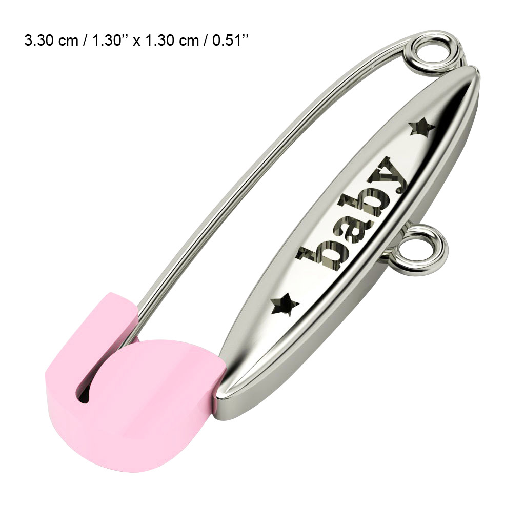 baby safety pin, classic clasp – baby, made of 18k white gold vermeil on 925 sterling silver with pink enamel