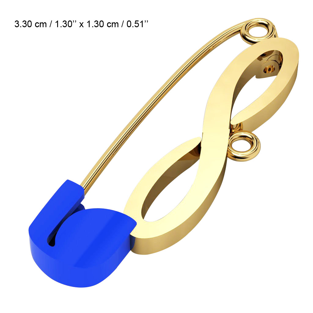 baby safety pin, classic clasp – infinity, made of 18k gold vermeil on 925 sterling silver with blue enamel