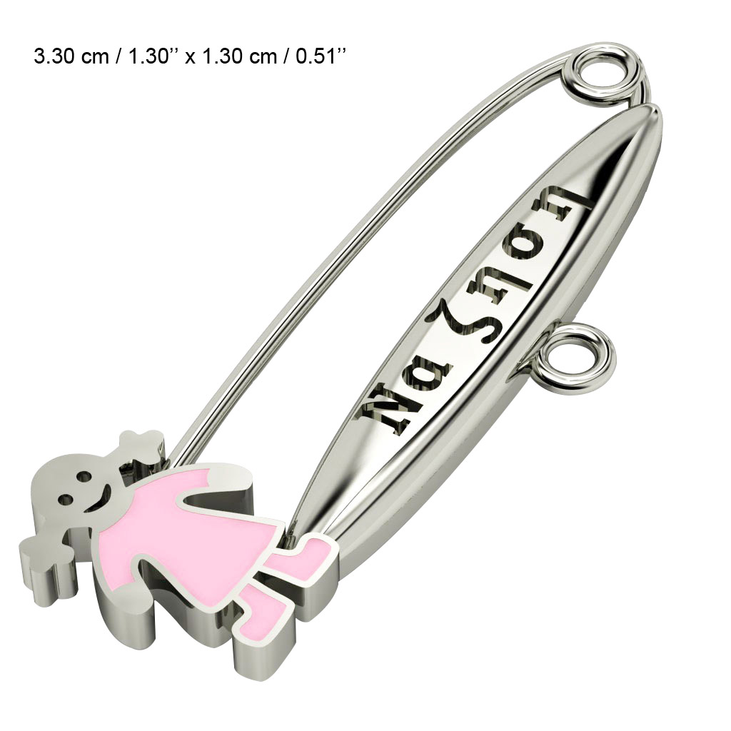 baby safety pin, girl – να ζηση made of 18k white gold vermeil on 925 sterling silver with pink enamel