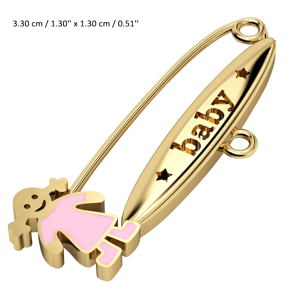 baby safety pin, girl – baby, made of 18k gold vermeil on 925 sterling silver with pink enamel
