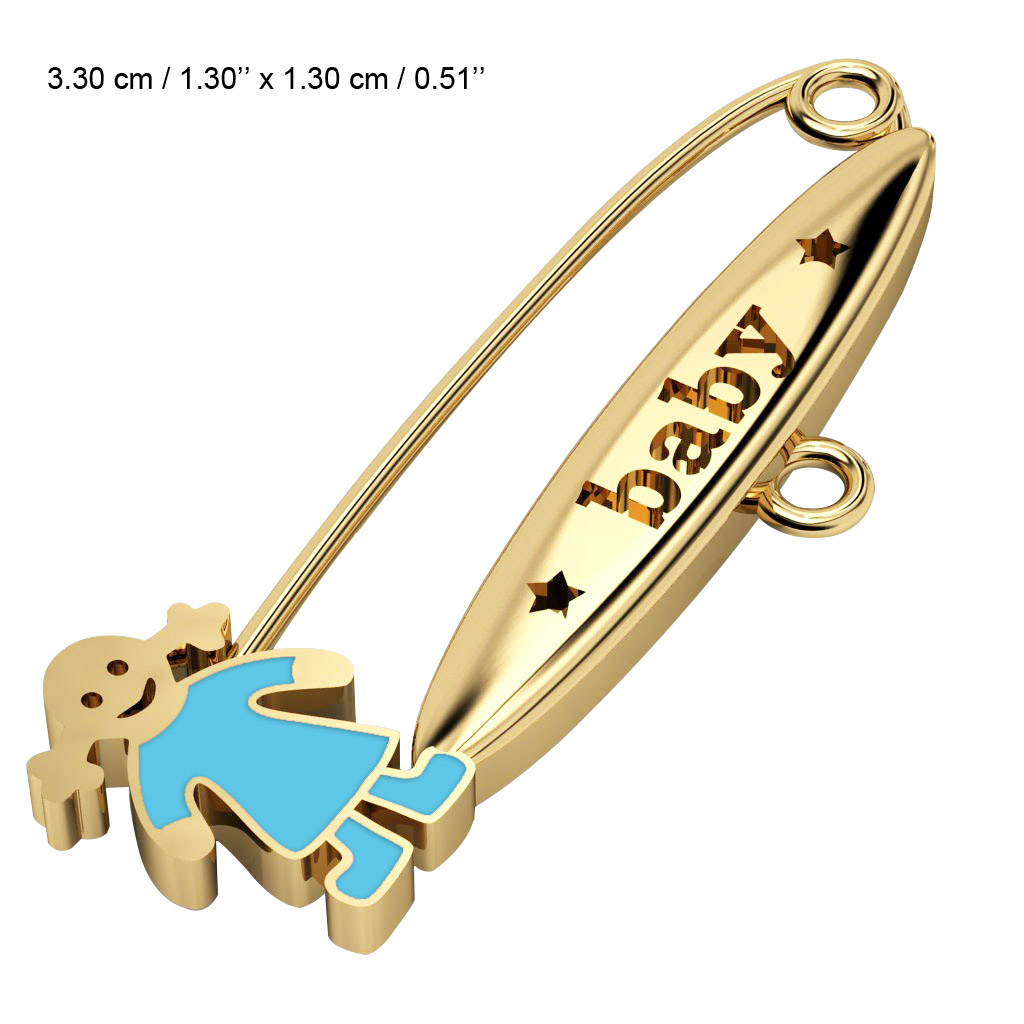 baby safety pin, girl – baby, made of 18k gold vermeil on 925 sterling silver with turquoise enamel