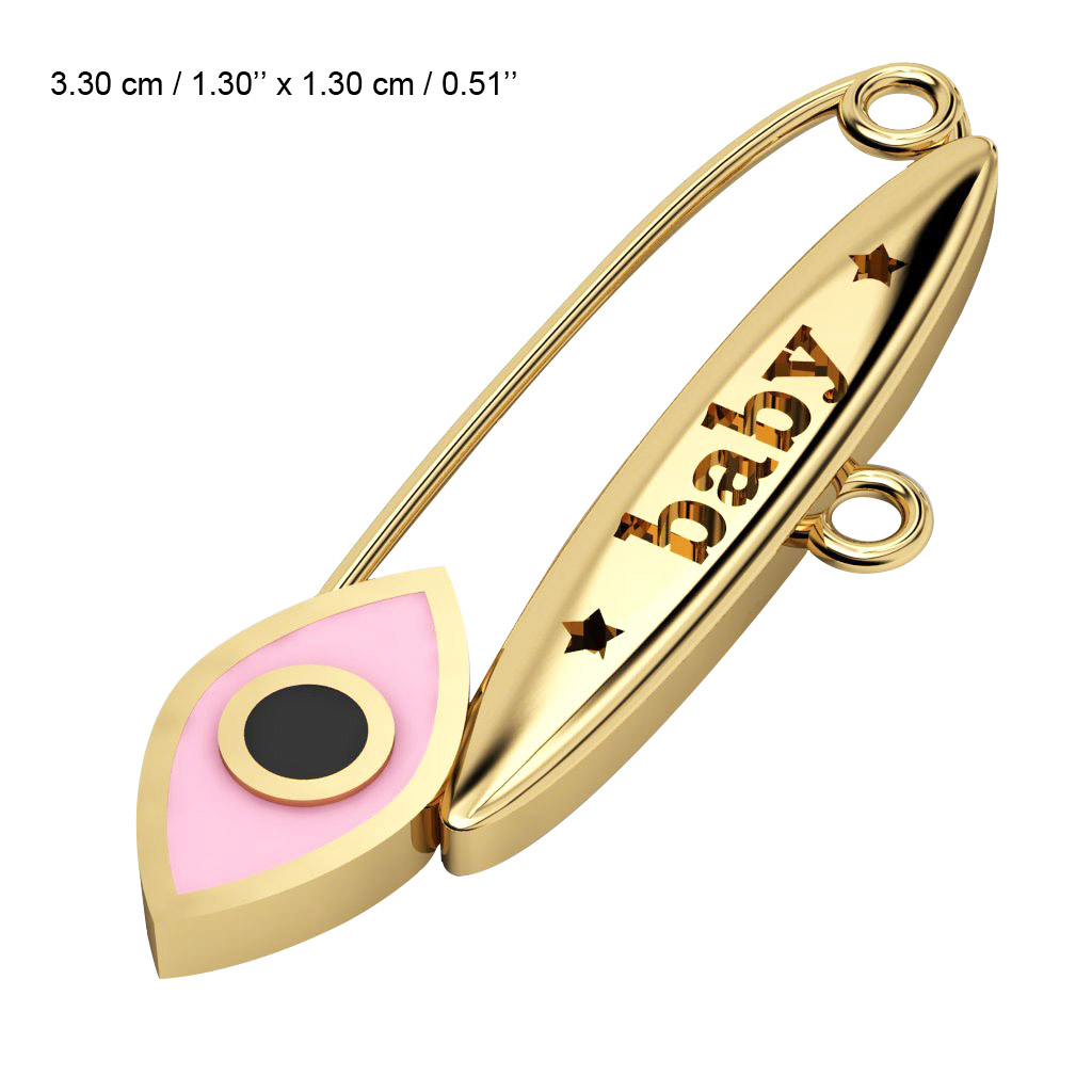 baby safety pin, navette eye – baby, made of 18k gold vermeil on 925 sterling silver with pink enamel