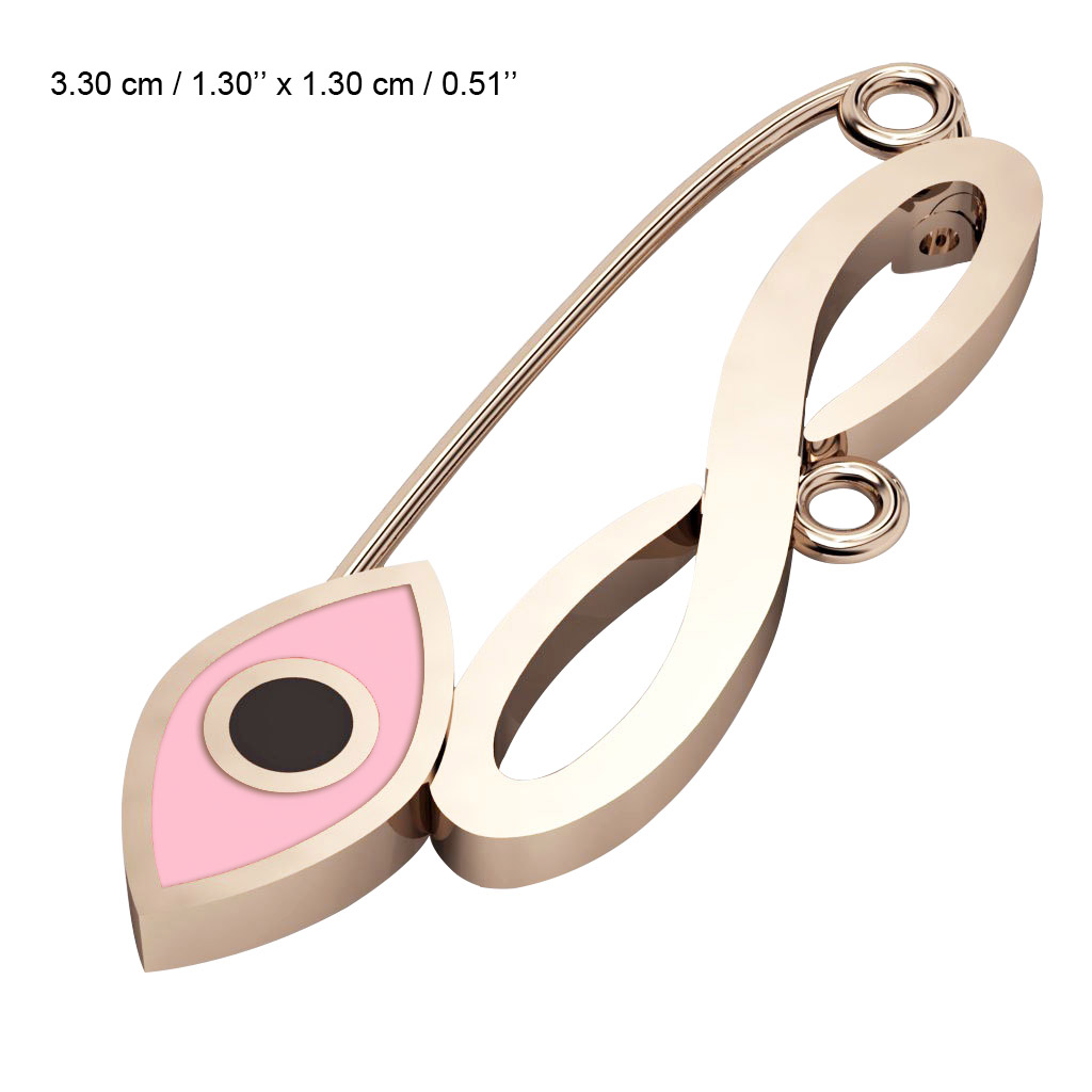 baby safety pin, navette eye – infinity, made of 18k rose gold vermeil on 925 sterling silver with pink enamel