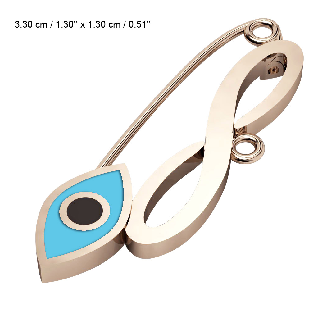 baby safety pin, navette eye – infinity, made of 18k rose gold vermeil on 925 sterling silver with turquoise enamel