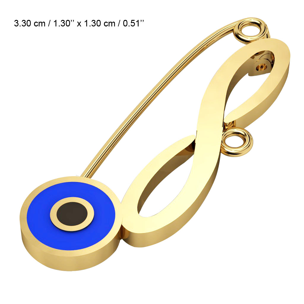 baby safety pin, round eye – infinity, made of 18k gold vermeil on 925 sterling silver with blue enamel