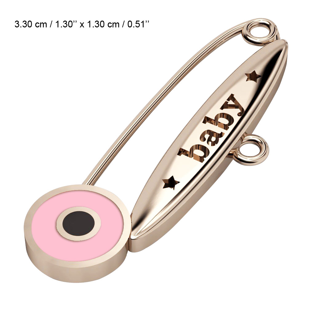baby safety pin, round eye – baby, made of 18k rose gold vermeil on 925 sterling silver with pink enamel