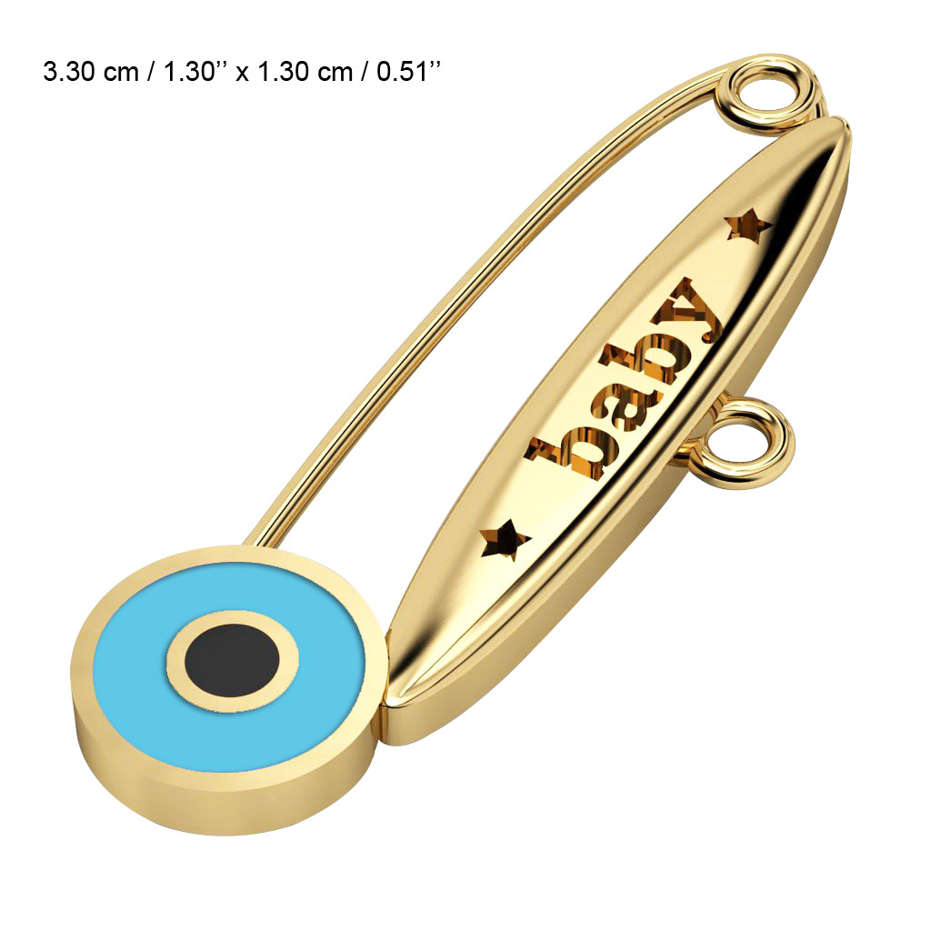 baby safety pin, round eye – baby, made of 18k gold vermeil on 925 sterling silver with turquoise enamel