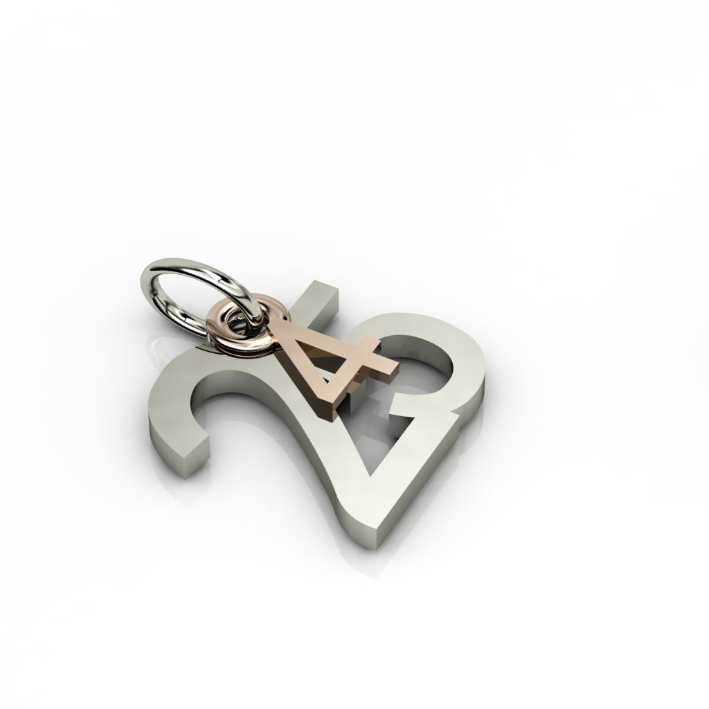date pendant April 25th made of 18 karat white gold vermeil on 925 sterling silver and 9 karat rose gold / 23