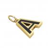 Alphabet Capital Initial Letter A Pendant, made of 925 sterling silver / 18k gold finish with black enamel