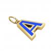 Alphabet Capital Initial Letter A Pendant, made of 925 sterling silver / 18k gold finish with blue enamel