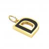 Alphabet Capital Initial Letter D Pendant, made of 925 sterling silver / 18k gold finish with black enamel