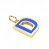 Alphabet Capital Initial Letter D Pendant, made of 925 sterling silver / 18k gold finish with blue enamel