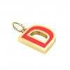 Alphabet Capital Initial Letter D Pendant, made of 925 sterling silver / 18k gold finish with red enamel