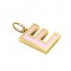 Alphabet Capital Initial Letter E Pendant, made of 925 sterling silver / 18k gold finish with pink enamel