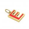 Alphabet Capital Initial Letter E Pendant, made of 925 sterling silver / 18k gold finish with red enamel