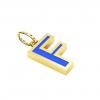 Alphabet Capital Initial Letter F Pendant, made of 925 sterling silver / 18k gold finish with blue enamel