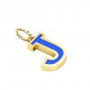 Alphabet Capital Initial Letter J Pendant, made of 925 sterling silver / 18k gold finish with blue enamel