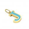 Alphabet Capital Initial Letter J Pendant, made of 925 sterling silver / 18k gold finish with turquoise enamel
