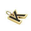 Alphabet Capital Initial Letter K Pendant, made of 925 sterling silver / 18k gold finish with black enamel