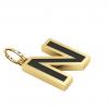 Alphabet Capital Initial Letter N Pendant, made of 925 sterling silver / 18k gold finish with black enamel