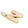 Alphabet Capital Initial Letter N Pendant, made of 925 sterling silver / 18k gold finish with pink enamel