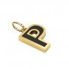Alphabet Capital Initial Letter P Pendant, made of 925 sterling silver / 18k gold finish with black enamel
