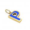 Alphabet Capital Initial Letter P Pendant, made of 925 sterling silver / 18k gold finish with blue enamel