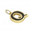 Alphabet Capital Initial Letter Q Pendant, made of 925 sterling silver / 18k gold finish with black enamel