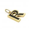 Alphabet Capital Initial Letter R Pendant, made of 925 sterling silver / 18k gold finish with black enamel