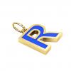Alphabet Capital Initial Letter R Pendant, made of 925 sterling silver / 18k gold finish with blue enamel