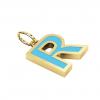 Alphabet Capital Initial Letter R Pendant, made of 925 sterling silver / 18k gold finish with turquoise enamel