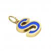 Alphabet Capital Initial Letter S Pendant, made of 925 sterling silver / 18k gold finish with blue enamel