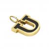 Alphabet Capital Initial Letter U Pendant, made of 925 sterling silver / 18k gold finish with black enamel