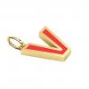 Alphabet Capital Initial Letter V Pendant, made of 925 sterling silver / 18k gold finish with red enamel